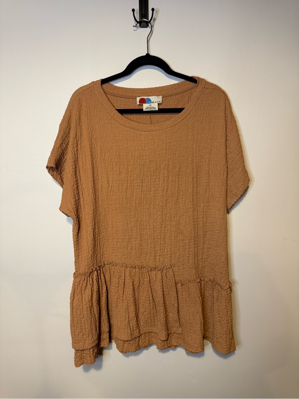 Free People Beach Marni Asymmetrical Ruffle Tunic Dress Lovely Leo Tan Sz Small View 2